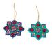 Splendid Stars,'Pair of Lacquered Wood Star Ornaments Handmade in Uzbekistan'