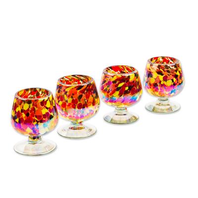 Bright Confetti,'Set of 4 Multicolored Snifters Handblown from Recycled Glass'