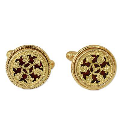 Floral Wheels,'Hand Made Gold Plated Floral Cufflinks from India'