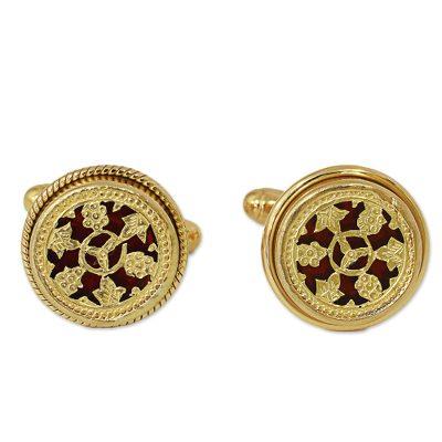 Floral Wheels,'Hand Made Gold Plated Floral Cufflinks from India'