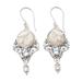 Loyalty Owl,'Owl Dangle Earrings with Cultured Pearls and Blue Topaz Gems'