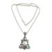 Frangipani Trio,'Artisan Crafted Blue Topaz and Pearl Silver Necklace'