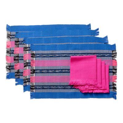 Carmine Affection,'Handwoven Cotton Carmine Placemats with Napkins (Set of 4)'