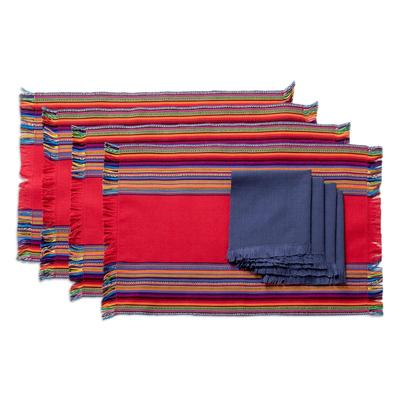 Crimson Custom,'Handwoven Cotton Crimson Placemats with Napkins (Set of 4)'