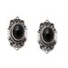 Supreme Night,'Traditional Sterling Silver Onyx Button Earrings from Bali'