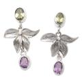 Fortune Purple,'Floral Dangle Earrings with Faceted Peridot and Amethyst'