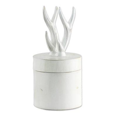 Antlers,'Hand Crafted White Decorative Box with Antlers from Thailand'