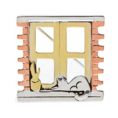 Cat in a Window,'Handcrafted Mixed Metal Pin from Mexico'