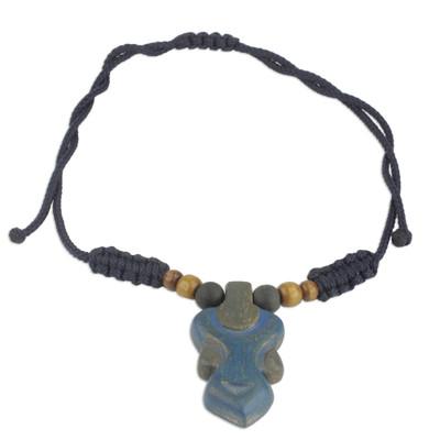 Enyindado,'Blue Wood Pendant Necklace on Adjustable Cord'