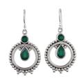 Regal Circles,'Green Onyx and Sterling Silver Dangle Earrings from India'