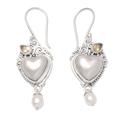 Love from Above,'Cultured Mabe Pearl Dangle Earrings with Heart Motif'