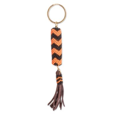 Energizing Sunset,'Beaded Leather Keychain and Bag Charm Handmade in Guatemala'