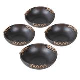 Classic Saga,'Set of 4 Handcrafted Round Black Ceramic Bowls'