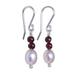 Pink and Crimson,'Brazilian Handmade Garnet and Cultured Pink Pearl Earrings'