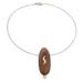 Gold Squiggle,'Gold Accented Oval Wood Pendant Necklace from Brazil'
