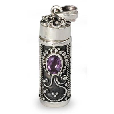 'Hear My Prayer' - Sterling Silver Prayer Box Amethyst Pendant from India