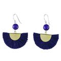 Festival in Ultramarine,'Quartz and Brass Bead Dangle Earrings with Cotton Fringe'