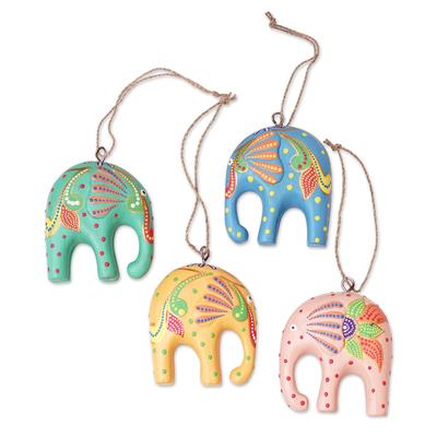 Sweet Trunks,'Handcrafted Multicolor Elephant Wood...