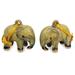 Celadon ceramic ornaments, 'Yellow Elephant' (pair)