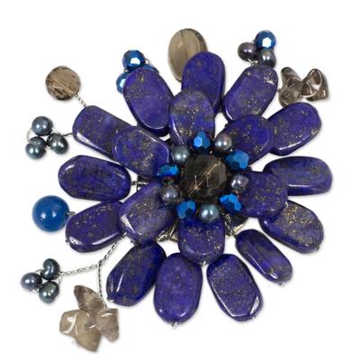 'Phuket Flowers' - Handmade Floral Lapis Lazuli Brooch Pin