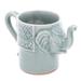 'Elephant Themed Celadon Ceramic Mug in Blue-Green'