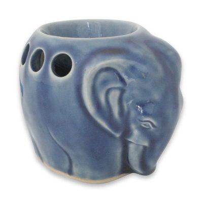 Sapphire Elephant,'Celadon Ceramic Oil Warmer'