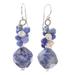 Beautiful Glam,'Lapis Lazuli and Cultured Pearl Beaded Cluster Earrings'