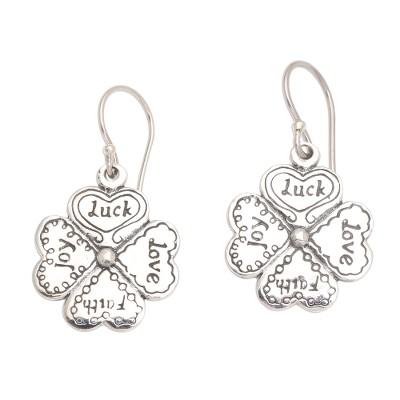 Leaves of Luck,'Luck Themed Sterling Silver Dangle Earrings'