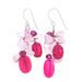 Magenta Balloon,'Rose Quartz Freshwater Pearl Dangle Earrings'