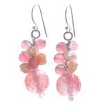 Soft Pink Love,'Pink Quartz and Cultured Pearl Beaded Dangle Earrings'