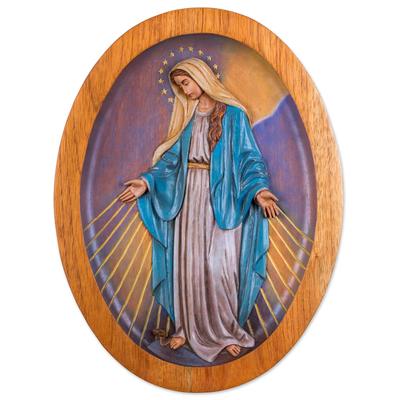 Virgin of the Miraculous Medal,'Cedar Wall Relief Panel of the Virgin Mary from Peru'