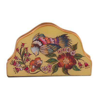 'Bird-Themed Reverse Painted Glass Napkin Holder from Peru'
