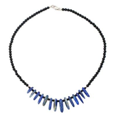 Dark Ocean,'Onyx and Lapis Lazuli Beaded Choker'