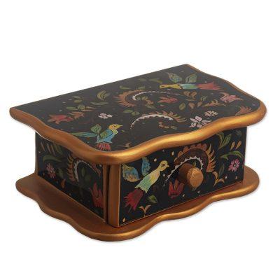 Birds From Surco,'Wood and Glass Hand Painted Jewelry Box With Colonial Birds'
