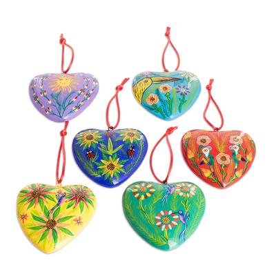 'Set of 6 Hand-Painted Ceramic Ornaments with Cott...