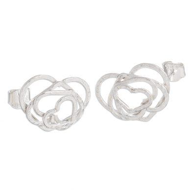 Sterling silver heart earrings, 'Bubbling Love'