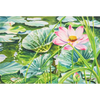 Spring Lotus,'Floral Impressionist Watercolor Painting of Pink Lotus'