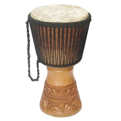 Warm Star,'Hand-Carved Tweneboa Wood Djembe Drum from Ghana'