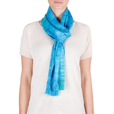 Bamboo fiber scarf, 'Forever Blue'