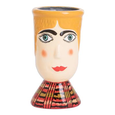 'Hand-Painted Warm-Toned Ceramic Flower Pot from G...