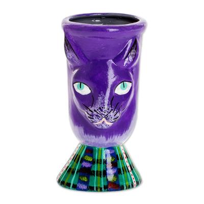 Top Cat in Purple,'Handmade Purple Ceramic Planter'