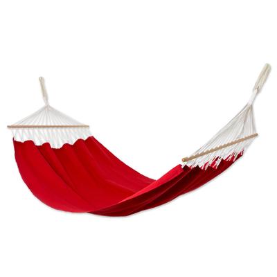 Ceara Red,'Red Cotton Hammock with Spreader Bars (Single)'