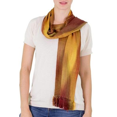 Iridescent Ocher,'Ocher and Copper Hand Woven Rayon Scarf'