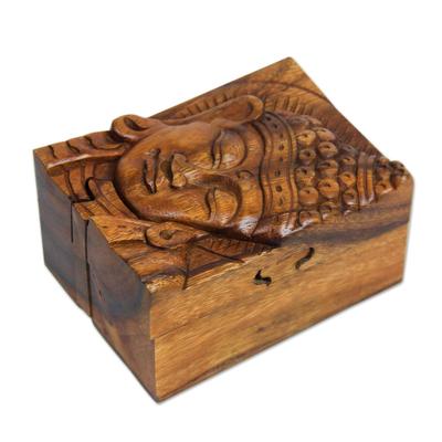 Wood puzzle box, 'Glorious Buddha'