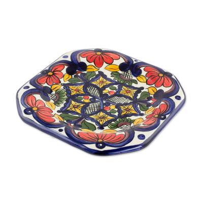 'Florid Octagons' (set of 4) - Handmade Talavera Style Ceramic Dessert Plates