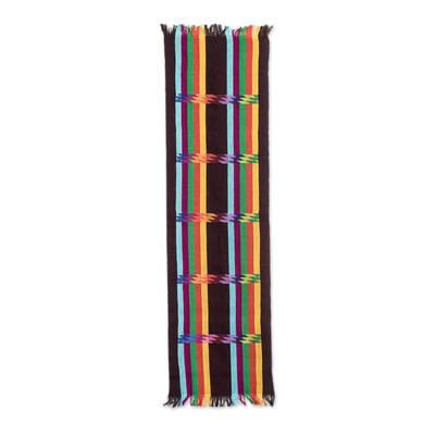 Chocolate Rainbow,'Woven Colorful Cotton Table Runner in a Chocolate Base Hue'