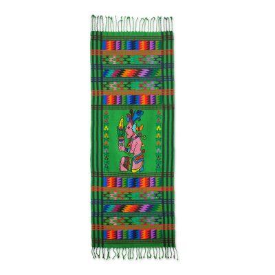 Cotton table runner, 'Maya Maize God'