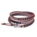 Onyx and jasper leather wrap bracelet, 'Hill Tribe Sunrise