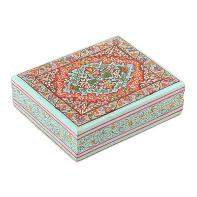 Persian Flower Paradise,'Wood Papier Mache Decorative Box in Blue'