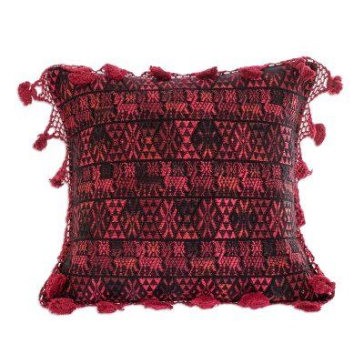 Coban Culture in Cherry,'Artisan Crafted Throw Pillow Cover'